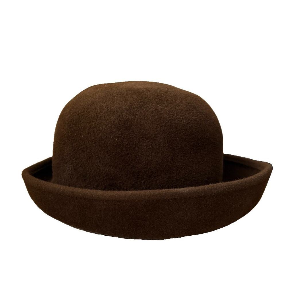 Vintage 90s Eric Javits New York Brown Wool Felt Bowler Hat size Medium - Picture 2 of 7